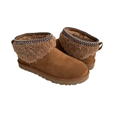 UGG CLASSIC ULTRA MINI MAXI CURLY CHESTNUT SHEARLING BOOTS US 12