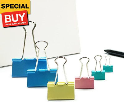 100 Pcs Colored Binder Clips, Metal Paper Clamps 6 Assorted Sizes, Extra Large, 