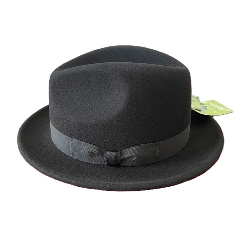 British Short Brim Fedora Hat Men Wool Felt Trilby Hat Big Head Satin