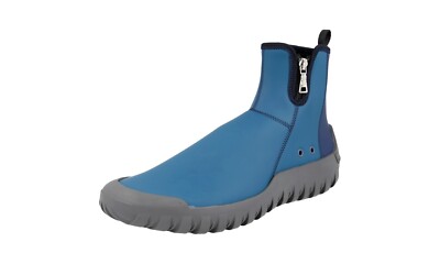 PRADA Neopren Stiefelette High-Top Sneaker Boots - Blau Grau - NEU -  9 43