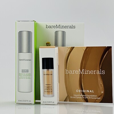 New Bare Minerals Ageless Phyto-Retinol Night Concentrate & Foundation Travel
