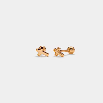Dainty Cross Ball End Stud Earrings in 925 Sterling Silver