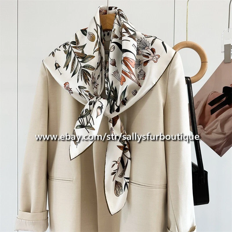 Sallys Boutique 14 Momme Twill Silk Wrap Scarf Flowers Print Square Shawl 35"