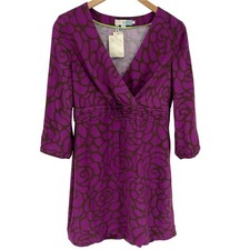 Boden Canterbury Tunic Dress Mini Faux Wrap V-Neck Purple Women US 8 Regular