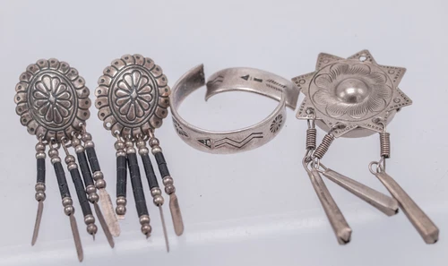 Lot Vtg AS-IS - Q.T. Southwest Dangle Earrings & WMCO Ring Sterling Silver