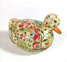 Paper Mache Duck Bird Lacquered Trinket Box Figurine Indienne Kashmir India