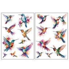 2 Pcs Realistic Watercolor Hummingbirds Temporary Tattoo Stickers for Women Girl