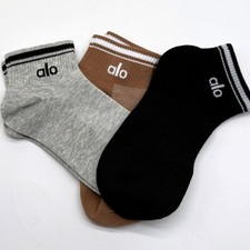 ALO Unisex Yoga Half-Crew Throwback Socks Black Brown Grey-3pair New Without Tag
