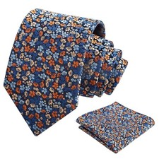 Mens 3.15inches Exquisite Floral Tie with Small Flower G142-navy orange Red