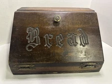 Vtg Solid Wood Bread Box Rustic Primitive Farmhouse Country Style Engraved