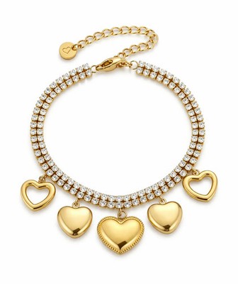 Armband Tennisarmband Charm Goldfarben Strass Herzen Liebe Romantik Michelle Bij