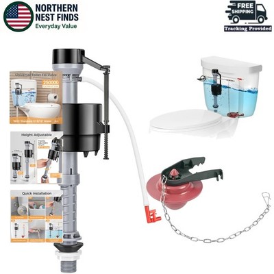 Universal Toilet Flusher Replacement Kit: Adjustable Fill Valve & Flapper 1-Pack