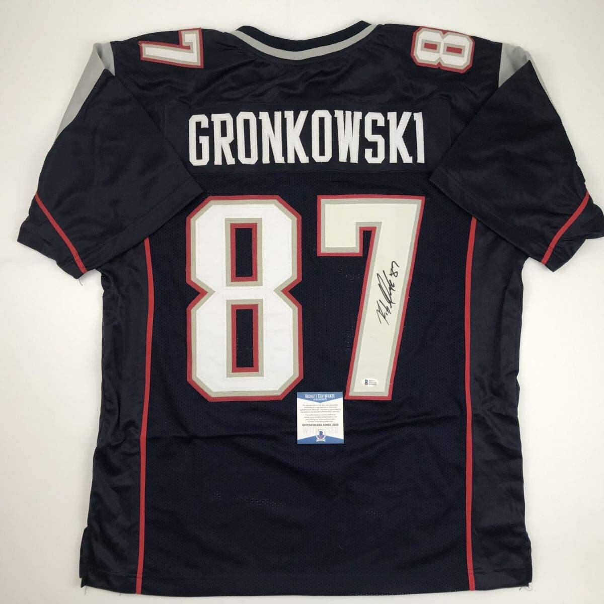 Rob Gronkowski Autographed Signed New England Patriots / New England Blue Jersey Beckett BAS COA Auto 