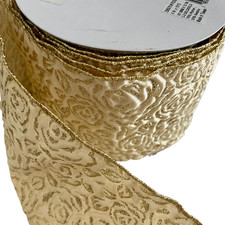 Elegant Christmas Ivory  Cream 4 Inch Wired Designer Ribbon, 15 YD, New