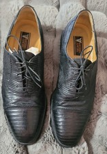 Men's Miguel Angel Genuine Lizard Oxford Dress Shoes From Spain, Black Size 10