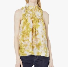 Joie New Watercolor Quiet Luxury Chartreuse Boho Fest  Mock Neck Fern  Top XXL
