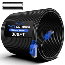 300FT Cat6 Outdoor Ethernet Cable In-Ground, Heavy Duty Direct Burial, 24AWG CCA