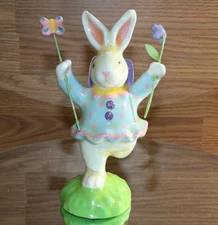 Happy Bunny Rabbit Figurine ONE PIECE Old Vintage Cute Unknown Material Era !