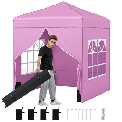 6.5 x 6.5 FT Pop up Canopy Tent w/4 Sidewalls, Wheeled Bag, 4 Sandbags, 8 Stakes
