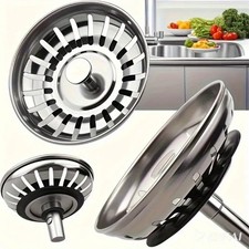 TAPPO FILTRO PER SCARICO LAVELLO CUCINA UNIVERSALE IN ACCIAIO INOX 8CM
