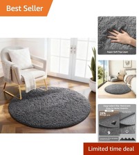 Soft Plush Grey Round Area Rug - 2 Feet