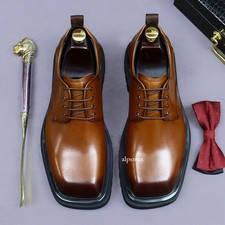 Men's Genuine Leather British Style Casual Shoes Formal Wedding Square Toe Shoes