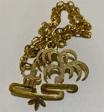 Crown Trifari VTG Statement Pendant Necklace Gold Tone L'Orient Pagoda Tree