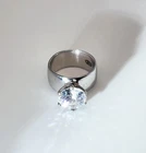 SETA Vintage Sterling Silver CZ Solitaire Wide Band Ring Size 5.75