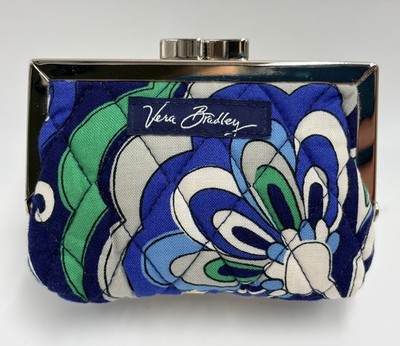 Vera Bradley Kiss Lock Mediterranean Blue Floral Coin Change Purse Stash Pouch