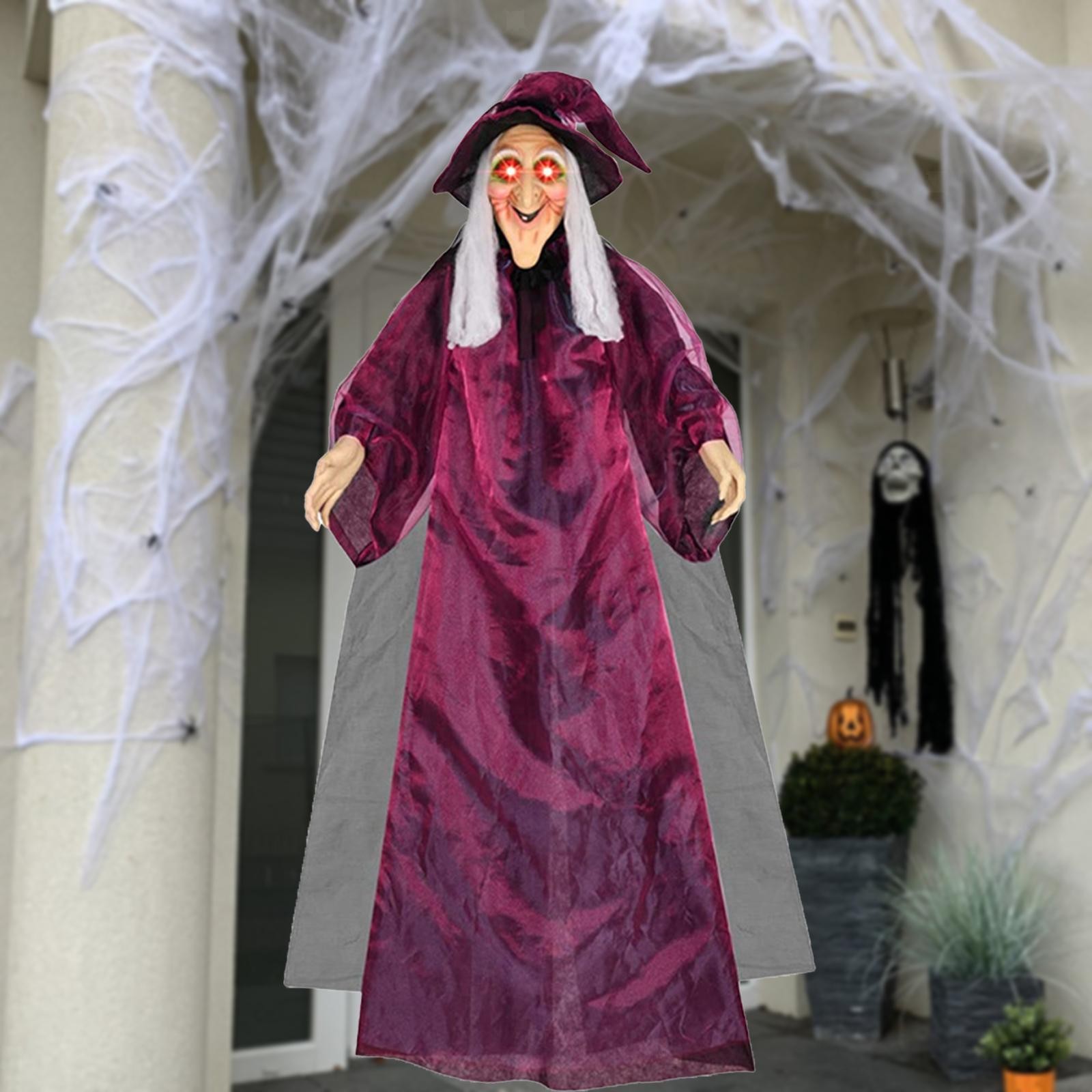 Halloween Colgante Animado Hablando Bruja, Altura 178 cm, Realista para