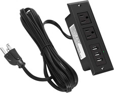 Furniture Recessed Power Strip, Black Desk Outlet with USB Ports, in Conference