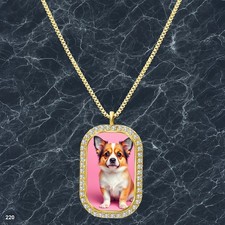 Stunning Cute Dog Puppy Pendant Necklace Printed Design Exquisite Gold Tone Gold