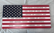 Wooden American Flag Plaque with Pledge of Allegiance, Patriotic Wall Decor
