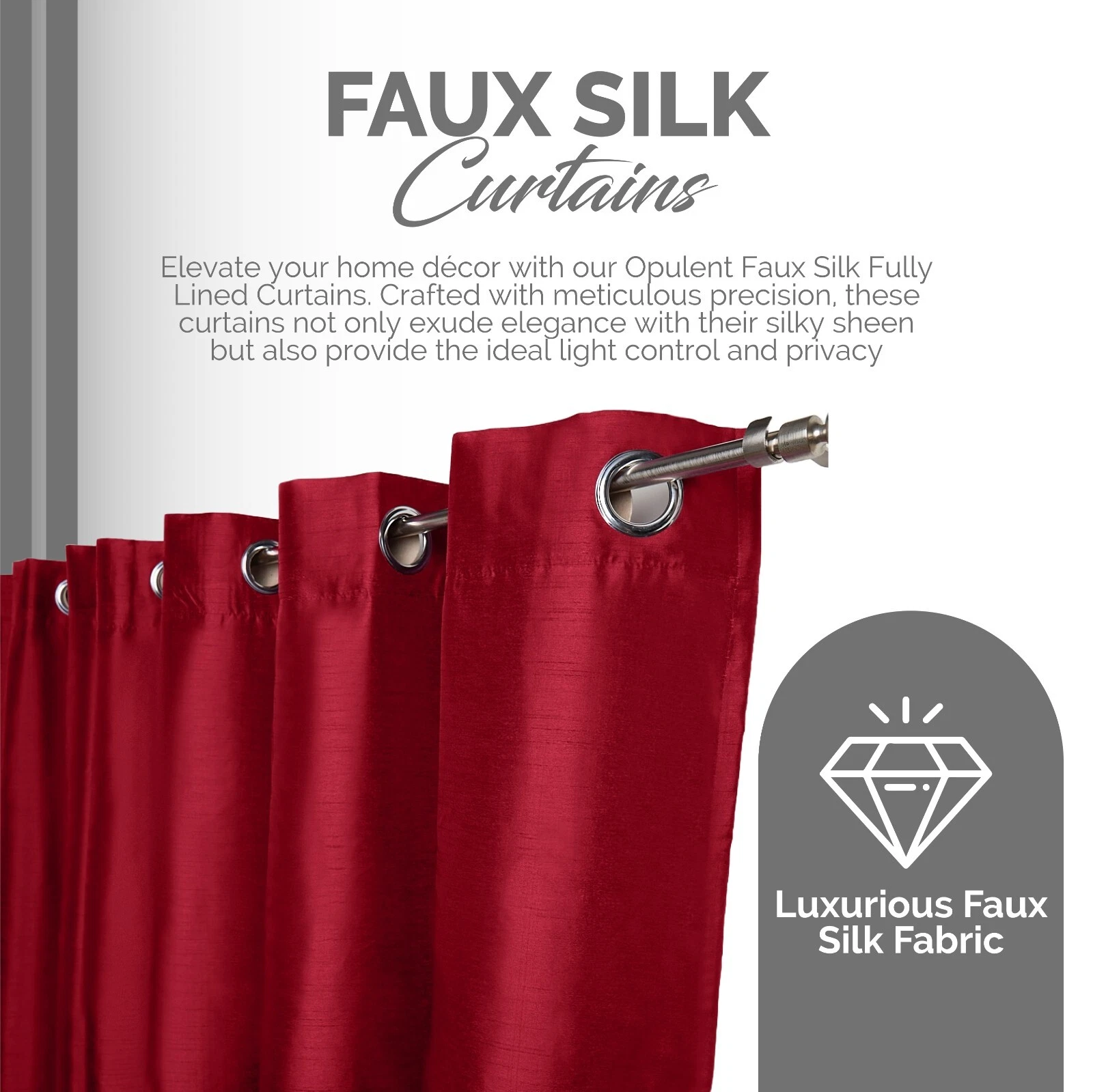 Opulent Faux Silk Curtains Front View
