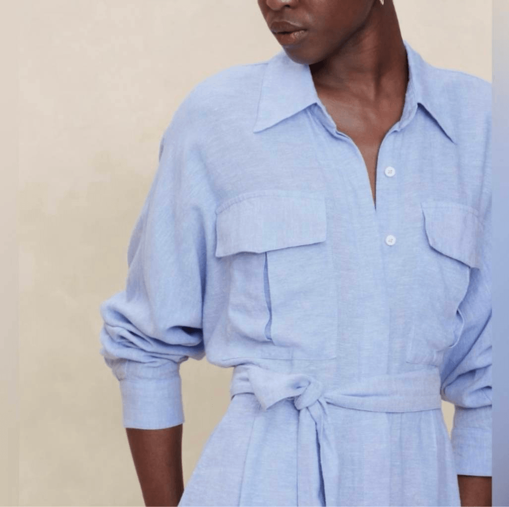 knee length dresses for ladies Banana Republic Pauline Linen Midi Dress Aqua Blue