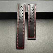 Black Red Leather Watch Strap With Deployant Clasp - TAG Heuer Carrera Monaco