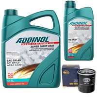 MotoröL Set Addinol 5W-40 Super Light 6 Liter + ÖLfilter FüR Renault 19 II 1.8