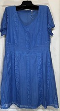 New Ny Collection women dress size 1X lace with lining V neck short sleeve Blue 