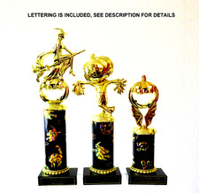 SET OF 3 HALLOWEEN TROPHIES PUMPKIN SCARECROW 5-4-3 HALLOWEEN THEME
