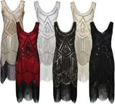 1920s Flapper Gatsby Charleston Sequin Fringe Evening Cocktail Dress Party