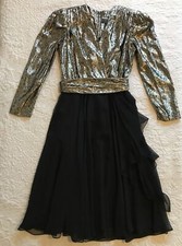 Vintage 90  s Cachet Fancy Dress Black Chiffon w/ Metalic Animal Print Top 9/10