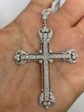 2Ct Round Cut Moissanite Cross Pendant 14K White Gold Plated 18" Chain