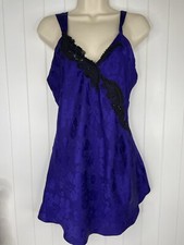 Victoria s Secret Purple W/ Black Lace Nightie Chemise Gold Label Floral Small