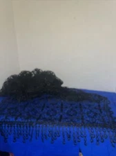 BLACK 17” X 72” TABLE RUNNER Scalloped edges Very Pretty!