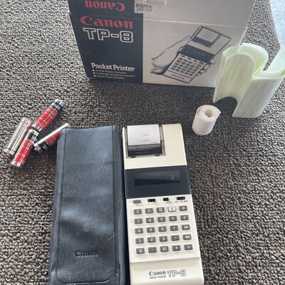 Vtg Canon TP-8 Pocket Printer Calculator with Original Box Case. Working.