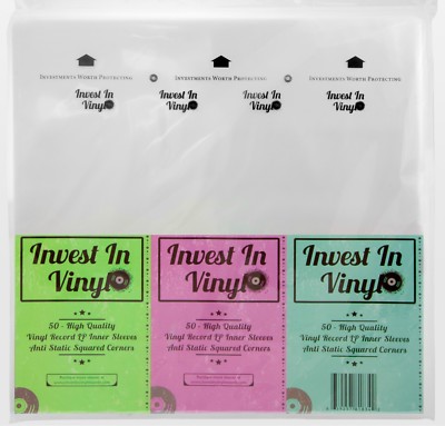 50 LP Inner Sleeves Anti Static Square Vinyl Record 33 rpm 12'' Covers Protectors