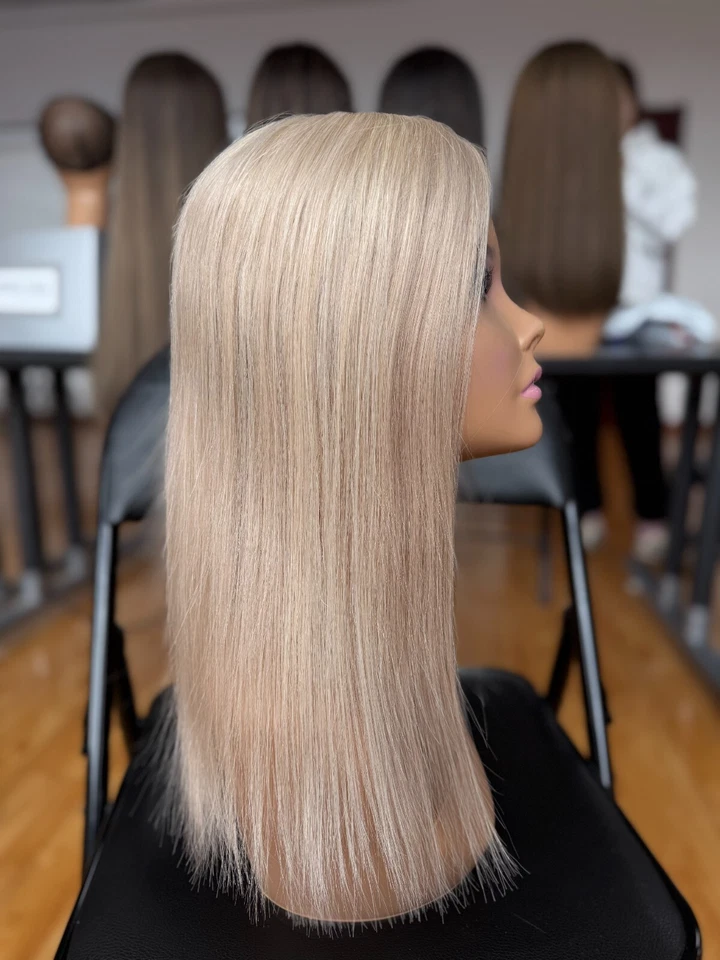 Premium 16" 5x6" Ash Blonde Monofilament Base European Human Hair Toppers - Image 2 of 4