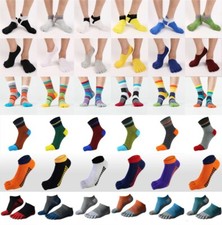 5/6Pairs Men Ankle Crew Five Finger Toe Athletic Casual Sport Solid Cotton Socks