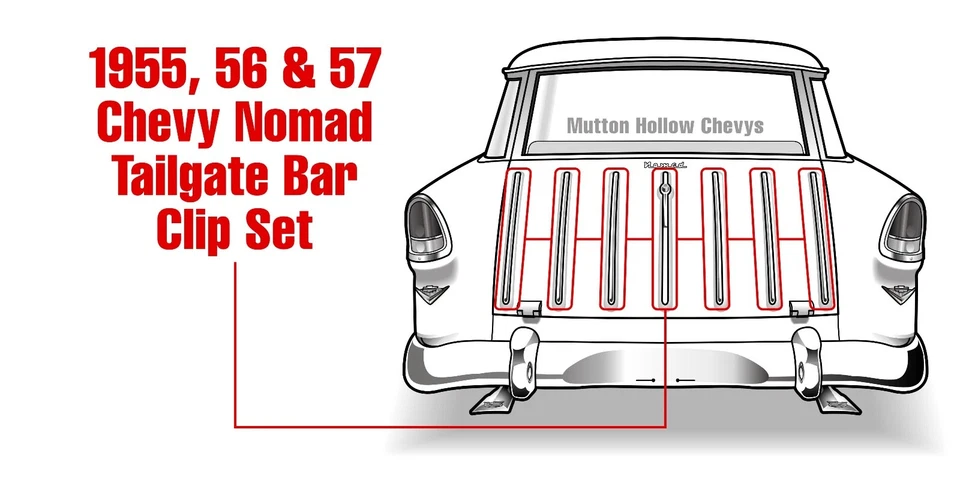 55 56 57 Chevy Nomad Juego de clips de barra de puerta trasera 1955 1956 1957 Chevrolet Nuevo Foto 2 de 4