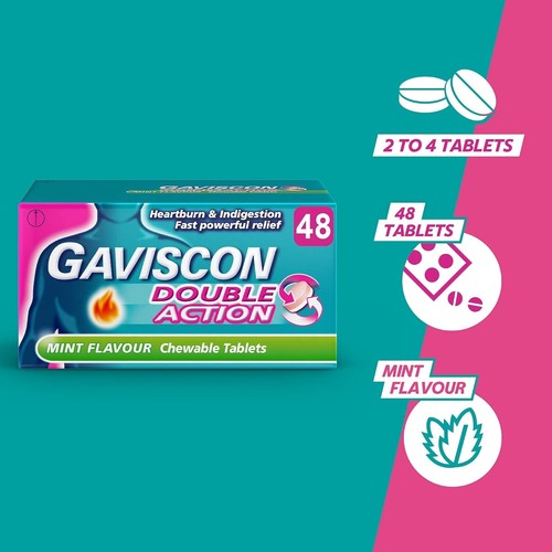 Gaviscon Double Action Mint Flavour Chewable 48 Tablets - Picture 3 of 8